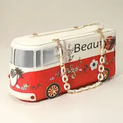 Faux Leather Floral Beauty Bus Chain Strap Bag