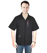 Barber jacket with collar 3 pockets (zipper on two bottom pockets) half sleeve with zipper