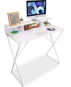 48" Fixed-Height Standing Desk with Monitor Shelf and Storage Cubbies - White Frame/White Top