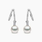 Baby Glitz 18K Gold Akoya Pearl and Double Hoop Diamond Earrings