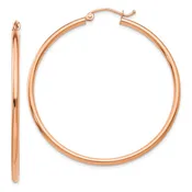 10k Rose Gold Polished 2mm Lightweight Tube Hoop Earrings 30mm