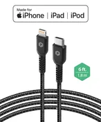 PowerPeak 6 Ft. Braided Nylon USB-C To Lightning Cable - Silver - Repairs Bay