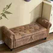 55.12" Upholstered Storage Ottoman Bench Button Tufted 275lbs Capacity Living Room Bedroom