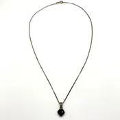 925 Sterling Silver & 18K Gold Necklace With Faceted Black Onyx Pendant