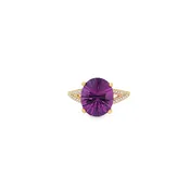 10KY Oval Starburst Amethyst Ring with Split Shank & Diamond Accents