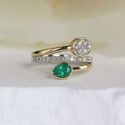 0.37 CT Emerald & 0.46 CT Diamond 14K Two-Tone Ring