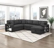 9630BK*42LRC Sectional with Right Chaise, Pull-out Bed, Hidden Storages and Shelves, Charging Ports. By Homelegance.