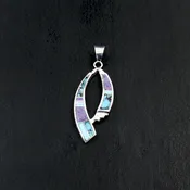 #18366 Supersmith / David Rosales Shalako Inlay &amp;amp; Sterling Silver Double Curve Pendant