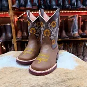 CUEVAS TRADITION | GB012 | WESTERN BOOTS | WIDE SQUARE TOE | LEATHER SOLE | SUNFLOWERS | BROWN