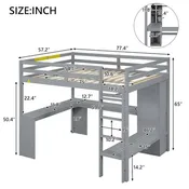 Etagenbett in voller Größe mit L-förmigem Schreibtisch, Kleiderschrank und Ablageregalen