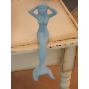 Beach Decor Cast Iron Ledge Sitting Blue Mermaid — Candy's Cottage