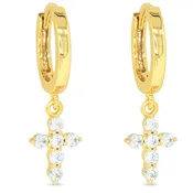 Amanda Blu-Gold CZ Mini Cross Hoop Earrings