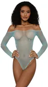 Agate Rhinestone Sheer Fishnet Off-Shoulder Teddy