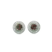 14K White Gold Garnet and Diamond Halo Earring