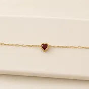 14K Yellow Gold Mozambique Garnet Heart Paperclip Bracelet