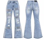 AMERICAN BAZI WOMEN'S STACKED RHINESTONE CARGO JEANS (RJH10733)
