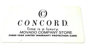 Concord 3 Year Warranty Card