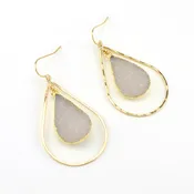 14k Gold Fill Druzy Agate Hammered Tear Earrings