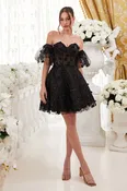 3D Puff Sleeve Floral Cocktail Dress KV1089
