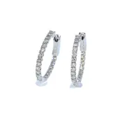 14 Karat White Gold Diamond In and Out Style Hoop Earrings