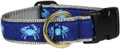1.25” Ribbon Dog Collar – Crab,  Blue on Navy Blue