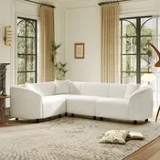 104" L-Shaped Curved Contemporary Sectional Sofa with Bouclé Upholstery - Beige