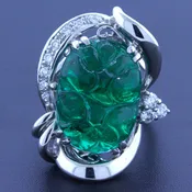 10.23 Carat Fine Carved Emerald Diamond Platinum Ring