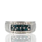 14K White Gold Blue Diamond Men’s Ring