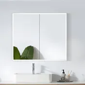 COLINE 32" x 28" Rectangular Silver Metal Framed LED Mirror Cabinet