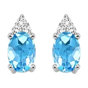 10Kt White Gold Diamond 1/20Ctw & Blue Topaz 1/2Ctw Earring