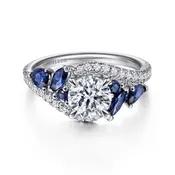 14K White Gold Bypass Round Sapphire and Diamond Engagement Ring