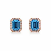 10KT Rose Gold Diamons & Blue Topaz Earrings
