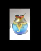 Aqua Marine Luster Vase with Gold Heart Design — Welcome to Santa Barbara Glassblowing Studio