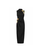 3D METALLIC EMBROIDERED COLUMN DRESS