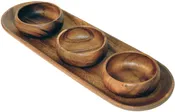 Acacia Wood 16.5" Baguette/Bread Tray with (3) 4" Dipping Bowls