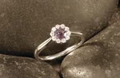 14K White Gold Amethyst Diamond Halo Ring — Designs By S&R