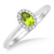 10Kt White Gold 5x3mm Oval Peridot & 0.07cttw Diamond Halo Ring