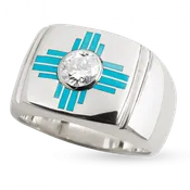 14KW Turquoise Zia Ring With Bezel Diamond