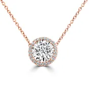 14k Rose Gold 1.85ct Lab Grown Round Diamond Halo Necklace