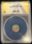 1870 German States Bavaria Silver 1 Kreuzer Coin ANACS MS 64 | UNC BU KM#873