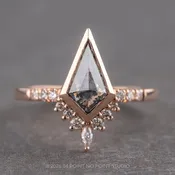 1.01 Carat Salt and Pepper Kite Diamond Engagement Ring, Avaline Setting, 14K Rose Gold
