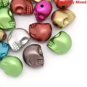 100 Metallic SKULL Acrylic Striped Beads13x11mmbulk package bac0053