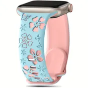 Floral Laser-Engraved Silicone Band for Apple Watch – Elegant Comfortable Design