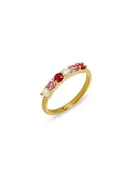4 Prong Ruby, Pink Sapphire & Diamond Yellow Gold Ring