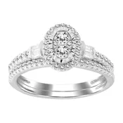 LADIES BRIDAL RING SET 1/2 CT ROUND/BAGUETTE DIAMOND 10K WHITE GOLD
