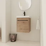 17-Inch Oak-Look Wall-Mounted Bathroom Vanity with Ceramic Sink