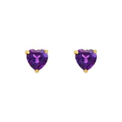 14K Gold Amethyst Heart Stud Earrings