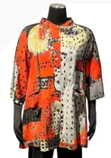 3 Potato J2401-REDA Multicolor Hand Painted Blouse With Mock Collar
