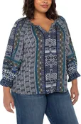 3/4 Slv Button Front Woven Blouse