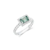 Rhodium 925 Silver Moissanite Emerald Halo Setting Braided Ring